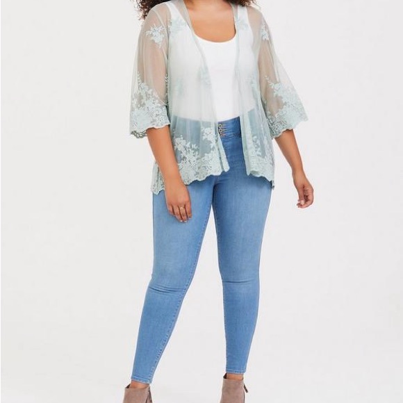 Torrid Embroidery Mesh Kimono - Mint - Picture 7 of 8